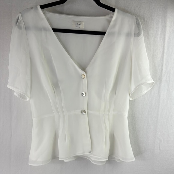 Wilfred White Flutter Sleeve Peplum Short Sleeve Blouse - Picture 1 of 11